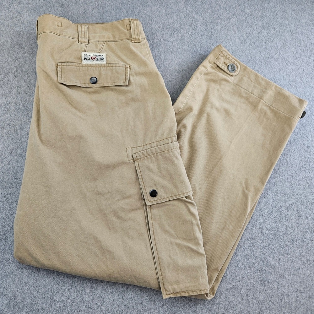 RALPH LAUREN Cargo Pants Mens 36/30 Tan Polo 67 Chino Cotton Outdoor Gorpcore